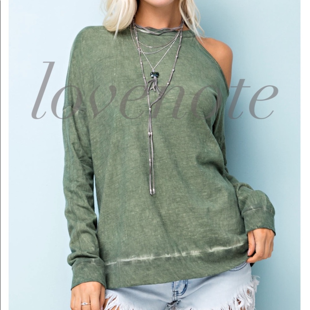 1 M left! • Oil Washed Cotton Off The Shoulder Top - Picture 3 of 6